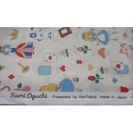 Alice In Wonderland Cotton Fabric by Saori Oguchi  Made in Japan Beige   BTHY
