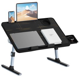 Lap Desk for Bed, Folding Laptop Stand for Bed Table, Adjustable Portable Laptop Bed Tray Desk with Storage Drawer Bookstand Cup Holder for Eating, Working, Writing in Sofa Couch Floor