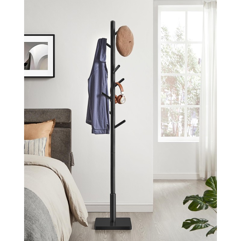 VASAGLE Coat Rack, Solid Wood Coat Stand, Freestanding Hall Tree,