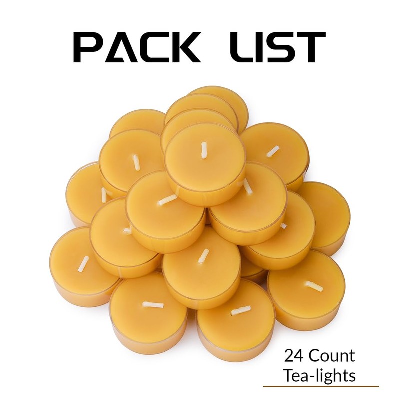 Natural Yellow Beeswax Tealight Candles - 24 pcs - Organic