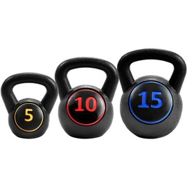 GYMAX Kettlebells, 3 Pcs Vinyl Kettlebell Weights Set Weights 5, 10, 15 lbs Set, for Strength and Conditioning, Fitness