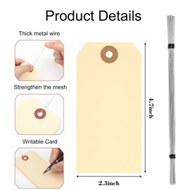 50 Pcs Blank Shipping Tags with Wire,Manila Hang Tags with Holes,Labels Labeling Tags for Outdoors Auto Parts Luggage Garage Inventory (4 3/4" x 2 3/8")