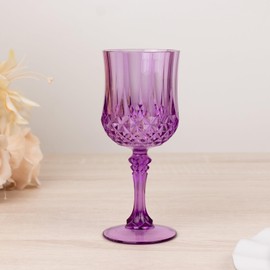 Balsa Circle 6 Disposable 8 oz Transparent Purple Crystal Cut Goblets Plastic Wine Glasses Wedding Party Events Reception Home