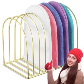 Hicarer Beanie Holder Organizer Metal Beanie Hat Display Stand Knitted Hat Storage Rack for Swimming Cap Display Vendors Home Entryway Tabletop Bedroom Closet Dresser Room Office (Gold)