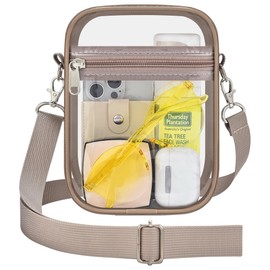 Clear Bag for Stadium Events, Small clear Purse for Women Mini Clear Stadium Bag with Adjustable Strap for Sport Concert Work Travel (Khaki-M)