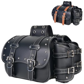 JAIYESOU PVC Leather Motorcycle SaddebagslThrow Over Saddle bagslPanniers Side Bags with cup holderlWaterprooflSide Tool BaglStorage Tool Bag for Motorbike,Universall,1PairlBrown beltlBlack