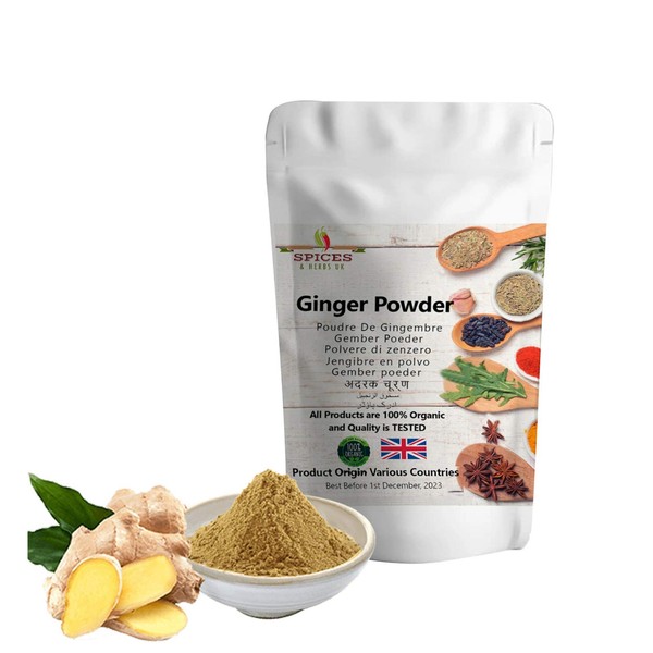 Ginger Powder Premium Quality by Spices&herbsuk | Strong Flavor, Used in Various Recipes, Baked Foods, Sauces, Few Calories, Highly Nutritious (500g)