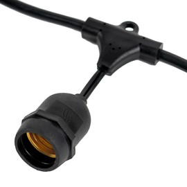 50-ft 25 Suspended Sockets E26 Commercial Patio Light Stringer, Heavy Duty Weatherproof SJTW Black Wire, 24" Spacing, 16 AWG, Cord Only