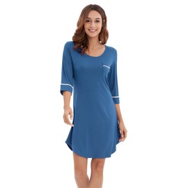 WiWi Women's Nightgowns Soft Bamboo Pajamas 3/4 Sleeves Sleep Shirt Lightweight Nightshirts Plus Size Sleepwear S-4X, Prussian Blue, X-Large