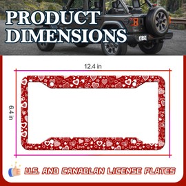 HCSS 2PCS Red Love Heart License Plate Frames, Beautiful Aluminum Metal License Plate Holder Covers Car Accessory, Rust-Proof Waterproof Car Decorative Tag Frames for Standard US 12x6 Inch