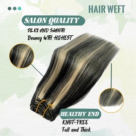 Highighte Sew in Hair Extensions Real Human Hair,off Black Balayage Golden Blonde Hair Extensions Real Human Hair Bundles Weft Hair Extensions Human Hair 100G Hand Tied Weft Hair Extensions Human Hair