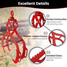 Toriexon Log Tongs 28 inch 4 Serrated Claw, Eagle Claw Design Log Grapple, Heavy Duty Logging Tongs 2400 Pounds Lifting Capacity for Trucks, ATVs, Tractors, Forklifts