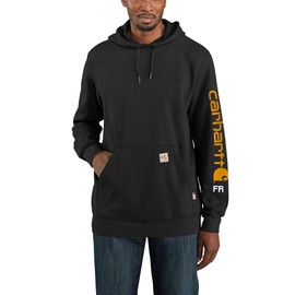 Carhartt Men's Big & Tall Flame Resistant Force Loose Fit Midweight Logo Sleeve Graphic Sweatshirt, Black