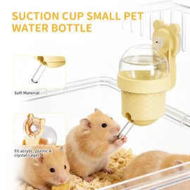 No Drip Hamster Water Bottle with Strong Suction Cup – 3.7oz Leak Proof Small Animal Water Bottle for Glass Tank & Acrylic Cage, Ideal for for Hamster, Sugar Glider, Guinea Pig Gerbil, Rat(Yellow)