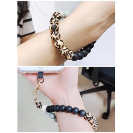 VICHUNHO Marble Silicone Beaded Phone Wrist Strap, Cellphone Lanyard with Tether Tab, Elastic Hands-Free Wristlet Bracelet