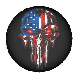 American Flag Skull Patriotic Spare Tire Cover,Universal Wheel Tire Cover for Trailer, RV, SUV, Truck,Camper and Many Vehicle,Weatherproof Tire Protectors（16 inch for Diameter 29"-31"）
