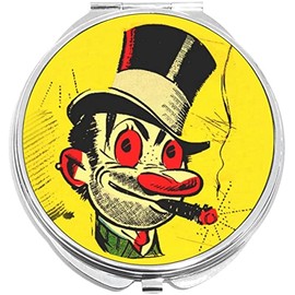 NewCharms Vintage Carnival Circus Clown Compact with Mirrors - Perfect Pocket and Purse Size Folding Mirror for Applying Make Up Anywhere