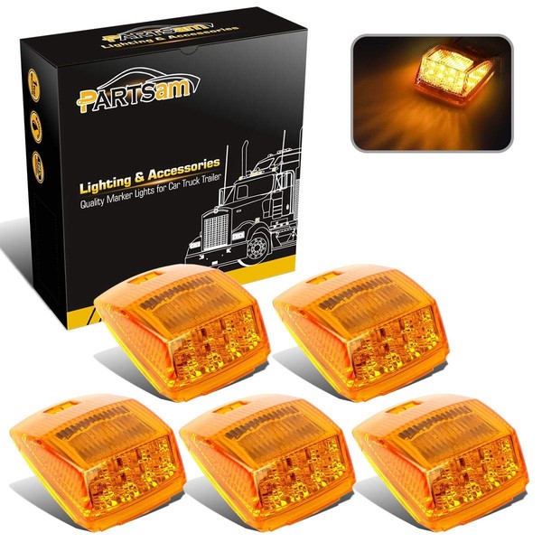 Partsam 5X Super Bright Amber Yellow 17LED Cab Marker Top Roof Lights Assembly Compatible with Kenworth/Peterbilt/Freightliner/Mack/International Paccar Semi Truck Trailer,DOT Compliant
