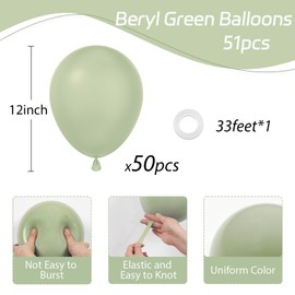 Sage Green Balloons 12 inch, Dusty Green Balloons 50pcs Party Balloons for Wedding Engagement Bridal Baby Shower Birthday Party Decorations