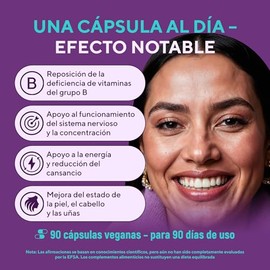 Complejo B Completo Vegano con Inositol y Colina – Vitaminas B1, B2, B3, B5, B6, B7, B9 y B12 – Suplemento para Energía y Sistema Nervioso – Sin Glute