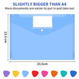 Smarpau 32PCS A4 Plastic Wallets, Clear Plastic File Folders Document Wallets A4 Envelope Folders with Label Pocket and Button for School, Home, Office, Travel Supply (8 Colors)