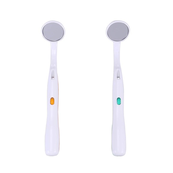 HEALIFTY Oral Dental Mirror Mouth Tooth Inspection Mirror with Bright LED Light for Dental Care (Green and Orange) Pack of 2