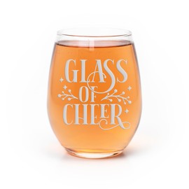 Glass Of Cheer Stemless Wine Glass - Christmas Gifts, Wine Glass for Mom, Holiday Glass, Christmas Wine Gift, Secret Santa Gift, Wine Gift