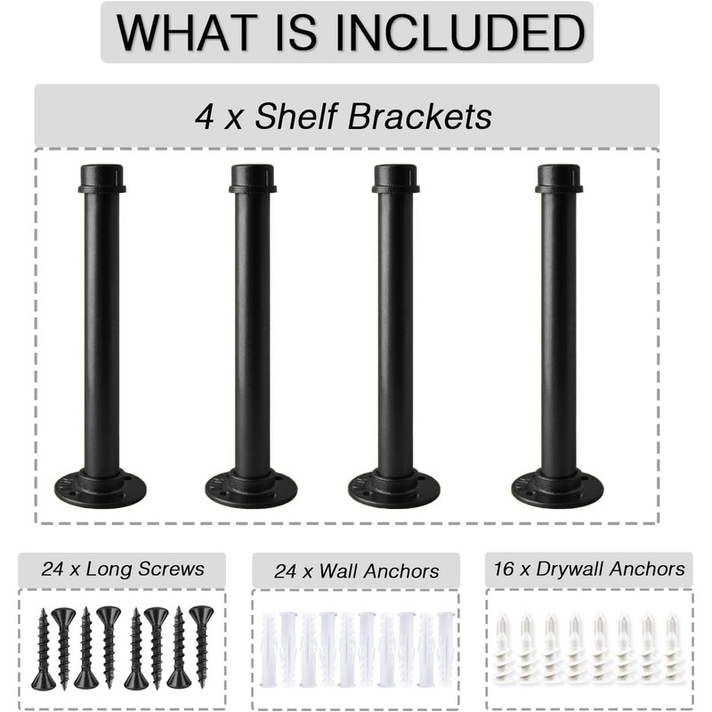 OVOV Black Industrial Pipe Shelf Brackets Heavy Duty Pipe Floating