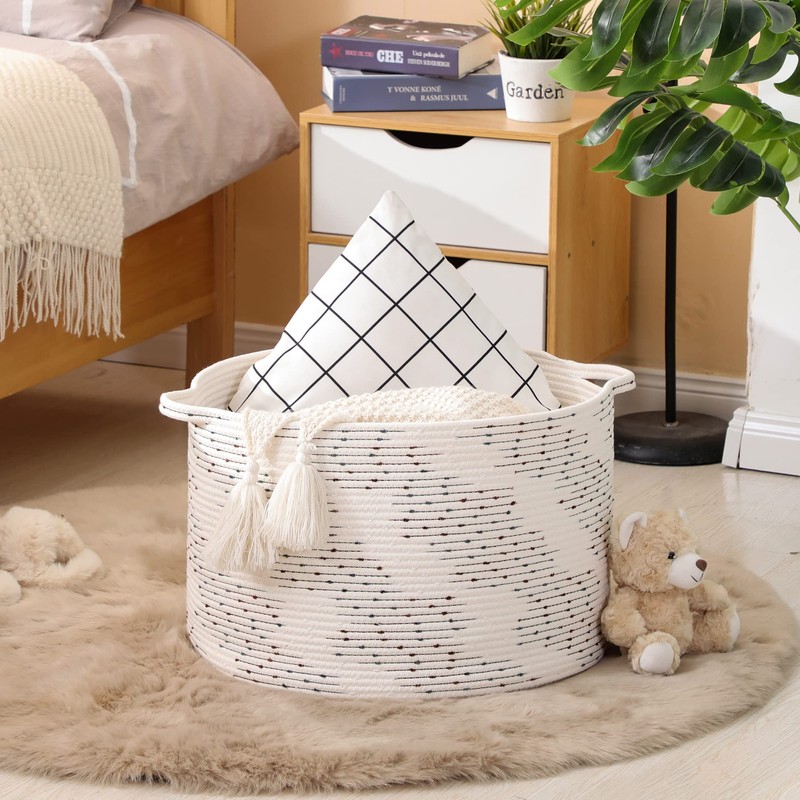 KAKAMAY Large Blanket Basket (20"x13"),Woven Baskets for storage Baby Laundry