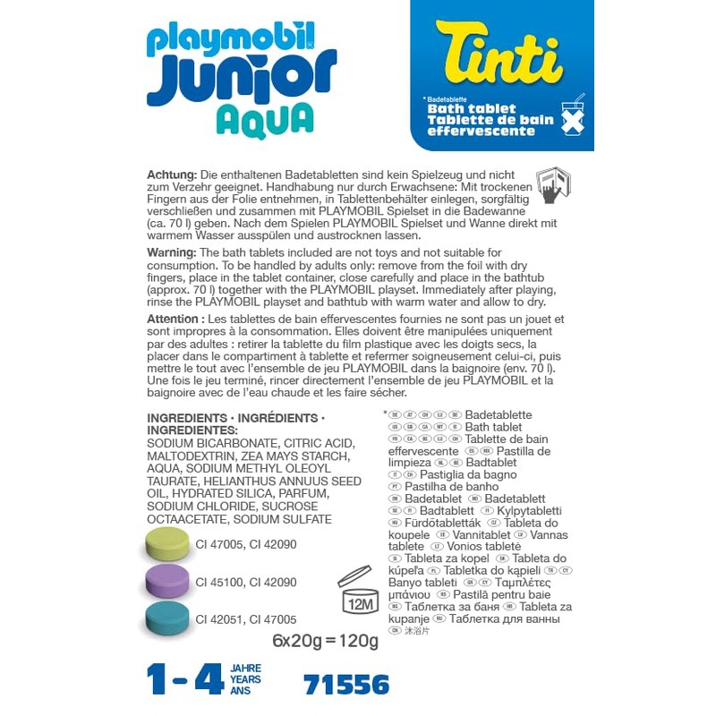 PLAYMOBIL Junior Tinti 71556 Bath Tablets Refill Pack of 6
