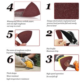 TA-VIGOR 40 Grit Detail Sander Sandpaper 10Pcs, Triangular Sanding Hook and Loop Abrasive Paper Multi Tool Sanding Pad for Wood Furniture 40# 83x83x83mm
