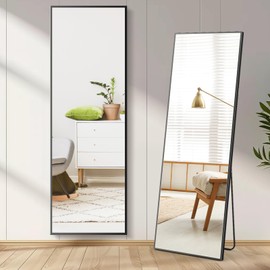 DUMOS Full Length Mirror 59"x16" Full Body Floor Mirror for Bedroom or Cloakroom, Can Stand Alone, Hang or Lean Against Wall, Tall Wall Mirror with Stand and Sleek Aluminum Alloy Thin Frame