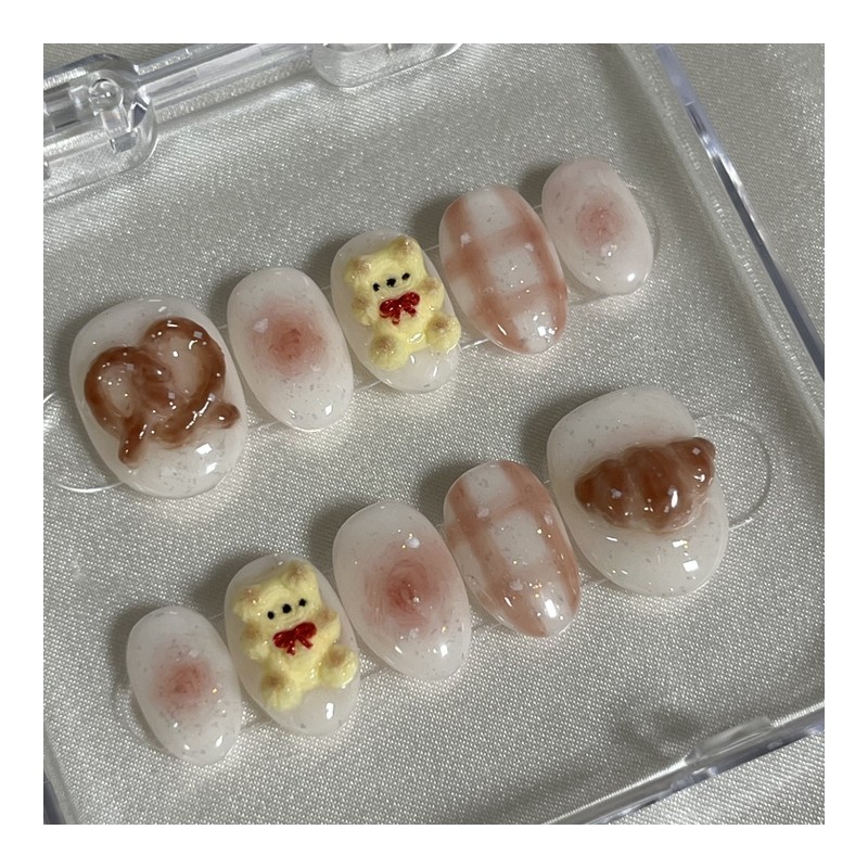 Sweet Bear Cafe Handmade Nail Tips - Coffin Egg /
