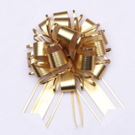 Large Gift Bow, Pack of 6 Large Gift Bow with Gift Ribbon, Pull Bow Diameter 18 cm, Giant Bow Gift, Large Pull Bow for Car Decoration, Wedding, Birthday, Christmas, Decorative Bows, Gold