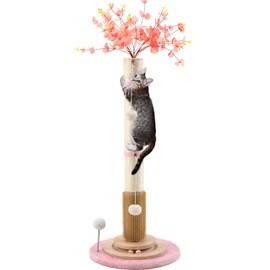 45'' Tall Cat Scratching Post,3.5Inch Diameter Sisal Rope Scratching Post for Indoor Cats Adults Kittens,Cat Scratcher with Interactive Ball Toys Self Groomer Brush for Large Cats (45 inch)