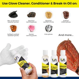 TOFL Baseball Glove Oil Breakin Kit | includes Glove Oil to Break in Gloves, Leather Cleaner and Glove Conditioner, 4.0 oz. each | for Leather Baseball Glove, Softball Glove, First & Catchers Mitt