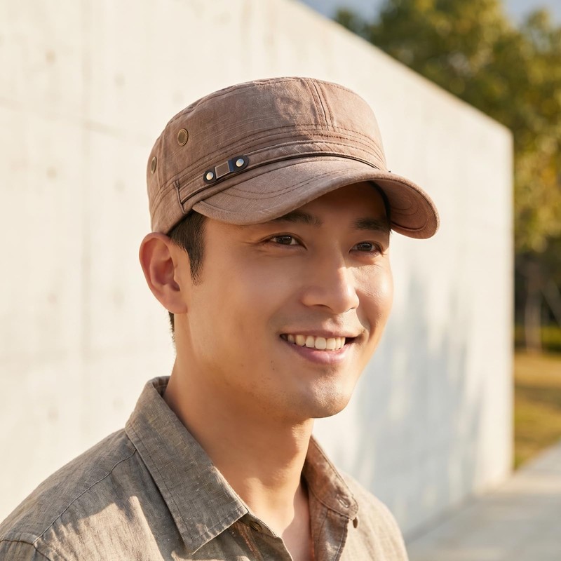 RUNQIU Solid Military Design Work Cap, Vintage Denim Military Cap,