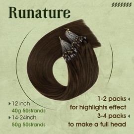 RUNATURE Micro Hair Extensions Human Hair Dark Brown Micro Beads Hair Extensions Brown Micro Loop Hair Extensions Real Human Hair 24 Inch 50 Gram