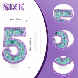 iNINGER Girls Glitter 16 Birthday Number Candle,Purple Diamond Sequins Blue Purple Number Birthday Candle for Girls Birthday Cakes Toppers Mermaid Themed Birthday Decorations Supplies 16th Candle