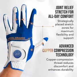 Copper Tech Golf Gloves Men Right Handed Golfer Or Left Handed Golfer (2 Pack)| Copper Compression Joint Support | Flexible & Comfortable Fit with AAA Leather