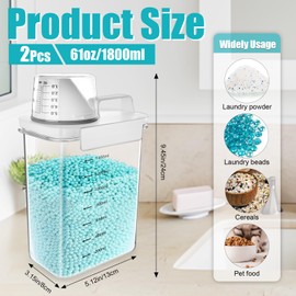 Boocalny 2 Packs Laundry Detergent Dispenser, 61oz Laundry Powder Container with Lids, Laundry Soap Containers with Scale, Laundry Scent Booster Beads Dispenser for Washing Powder, Soda Powder, Grain