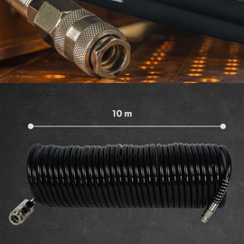 siwitec Compressed Air Hose 10 m Length | Accessories for Compressed Air Compressors up to max. 15 bar | 1/4 Inch Quick Connection Coupling and Plug Nipple Made of Steel | with Kink Protection | Hose