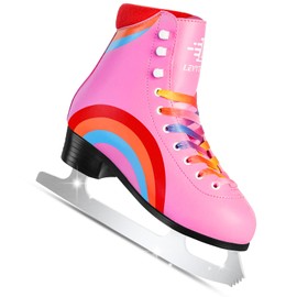 LEVYTEMP Women's/Girls Figure Ice Skates - Youth Pink Rainbow Figure Skating Shoes with Two Insoles - Comfortable, Safe Indoor Outdoor Rink Size US 8