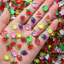 100Pcs Cute Fruit Nails Rhinestones Resin Cherry Strawberry Peach Nail Charms 3D Colorful Summer Fruit Nails Diamond Crystal Acrylic Nail Decorations for Women Summer Nail Art Supplies