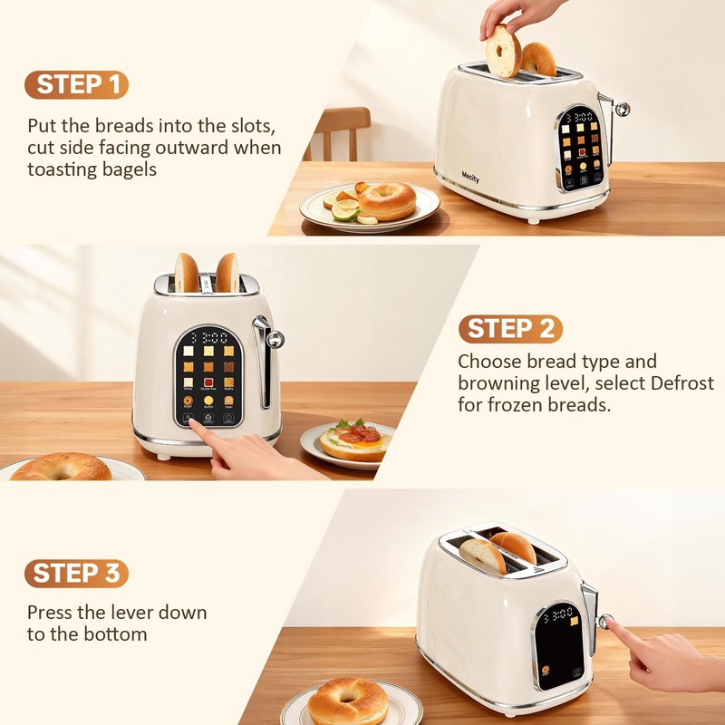 Mecity Toaster 2 Slice, Touch Screen Wide Slot Retro Toaster