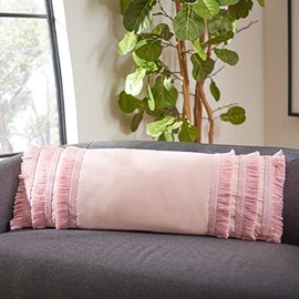 Safavieh Home Collection Grema Boho 12 x 36-inch Pink Fringe Decorative Accent Pillow PLS7142B-1236, 12"x36"