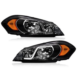 G-PLUS LED Headlights Assembly Compatible with Chevy Monte Carlo 2006 2007/Chevy Impala 2006-2013/Chevy Impala Limited 2014-2016 DRL Bumper Corner Headlamp Smoky Lens Chrome Housing Amber Reflector