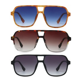 Freckles Mark Retro Aviator Sunglasses for Mens Womens Double Bridge Vintage 70s Square Glasses F9757 (3: Black+Yellow Tortoise+Brown Tortoise)