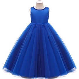 Baby Girl Party Wedding Easter Dress Blue, Sleeveless Floor Length Tutu Tulle Dance Birthday Gown 3t