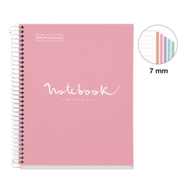 Miquelrius - Notebook A5 Notebook Emotions 120 Sheets 90 g/m² Horizontal Stripes 7 mm 5 Coloured Strips Micro-Perforated Spiral Extra Hard Cover 2 Holes Pink